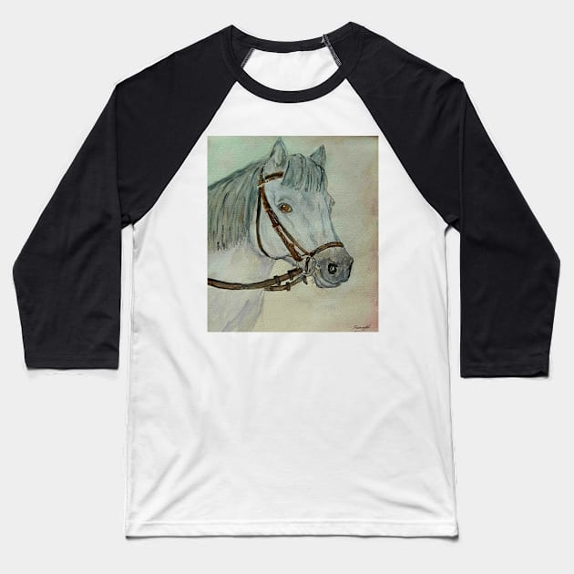 Grey Connemara Pony Watercolour Painting Baseball T-Shirt by sarahwainwright